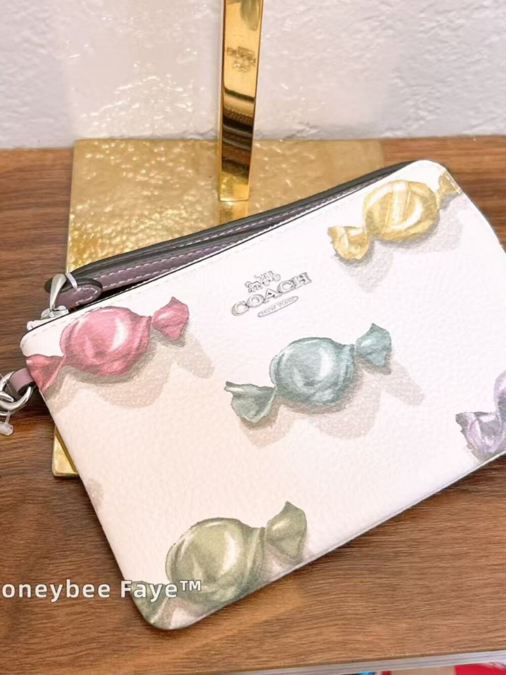 NWT Coach Corner Zip Wristlet With Candy Print And Charm CDF34